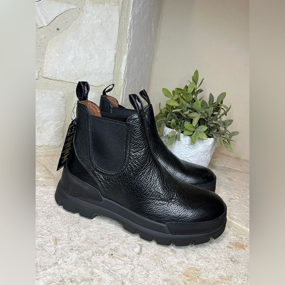 Polo Ralph Lauren Black Leather Oslo Chelsea Boots Sz 8 New - Picture 2 of 9